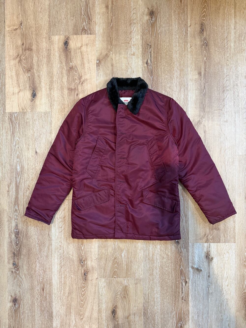 Supreme B-9 Parka Jacket Burgundy Maroon Black Faux Fur Collar Size S Military